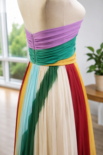 Robe Longue Plissée Multicolore