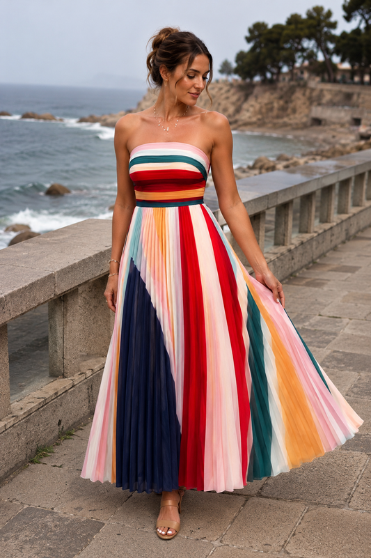 Robe Longue Plissée Multicolore