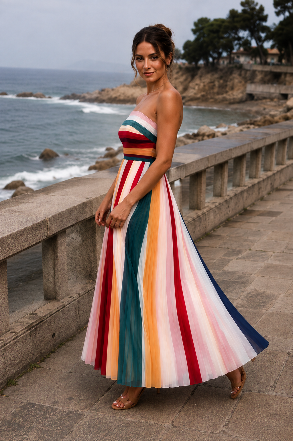 Robe Longue Plissée Multicolore