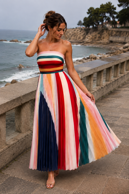 Robe Longue Plissée Multicolore